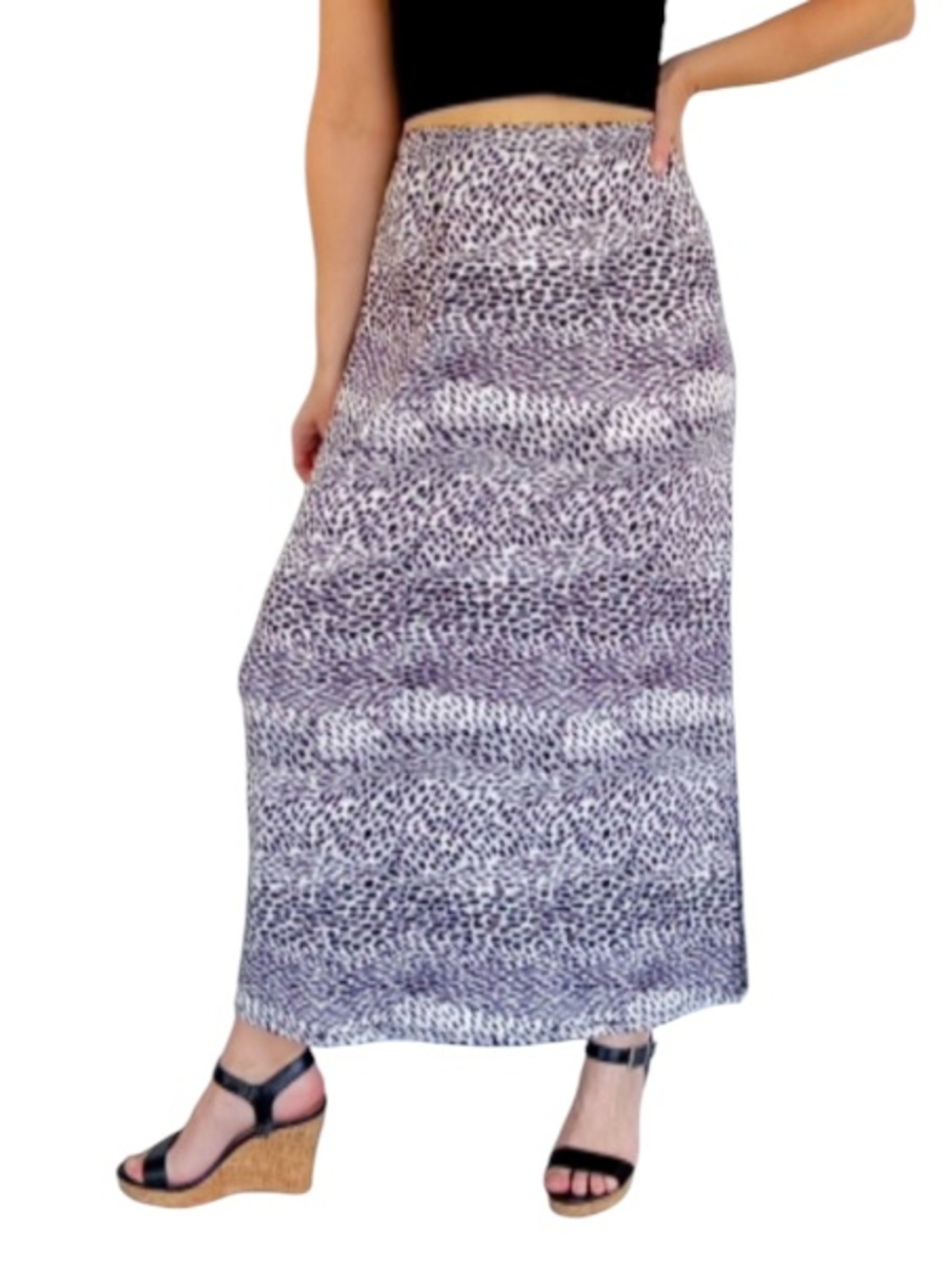 Notations Petite black and white leopard print stretch maxi skirt size medium